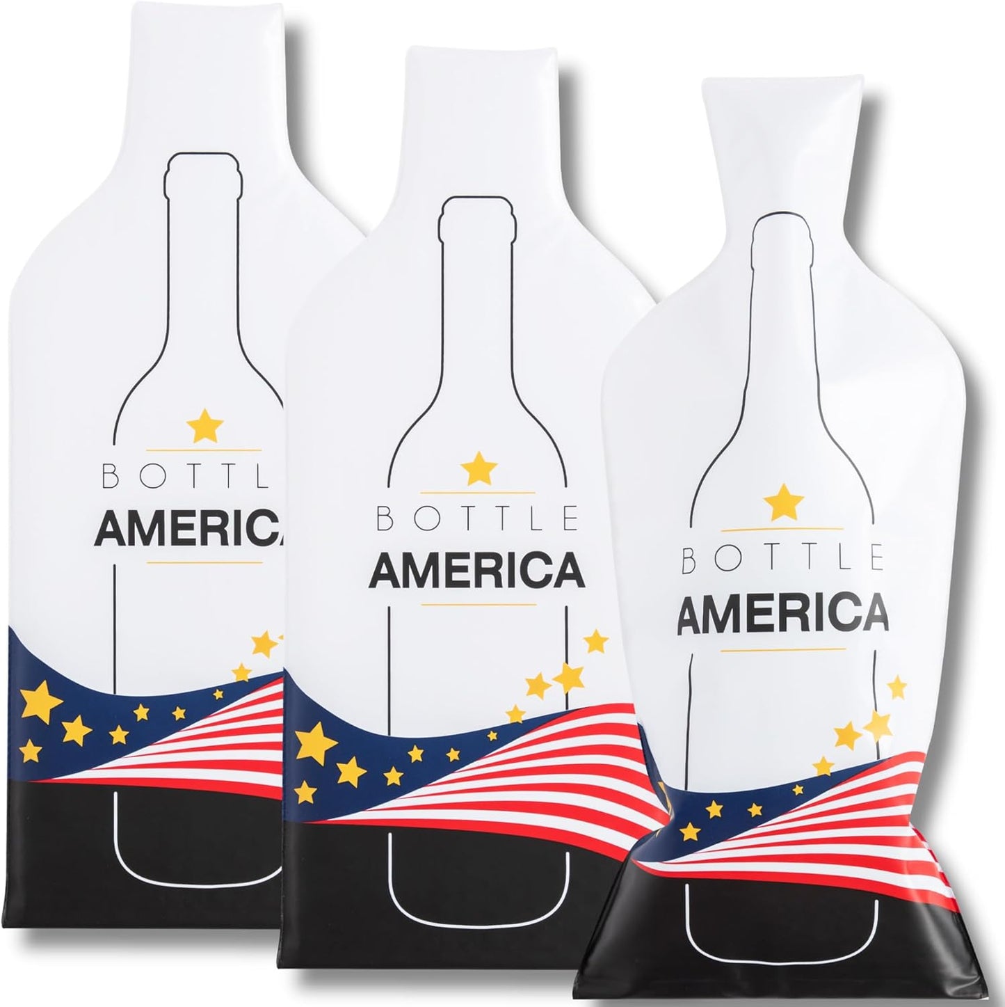 Bottle America | Reusable Wine Travel Protector Sleeves for Glass Bottles | Impact & Leak Resistant | Carrier Bag Luggage | Airplane Cruise Car | Gift Holiday Vacation Party | 3 Pack w/3 Bubble Wraps