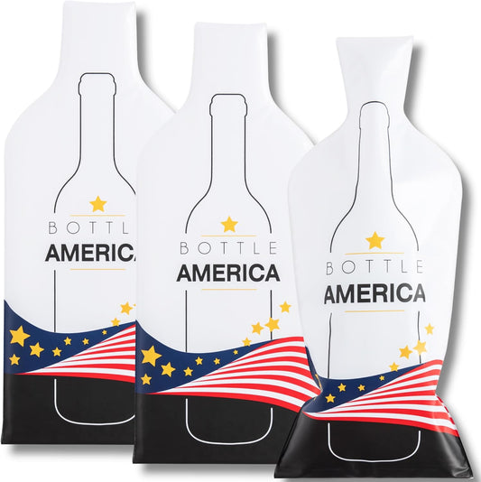 Bottle America | Reusable Wine Travel Protector Sleeves for Glass Bottles | Impact & Leak Resistant | Carrier Bag Luggage | Airplane Cruise Car | Gift Holiday Vacation Party | 3 Pack w/3 Bubble Wraps