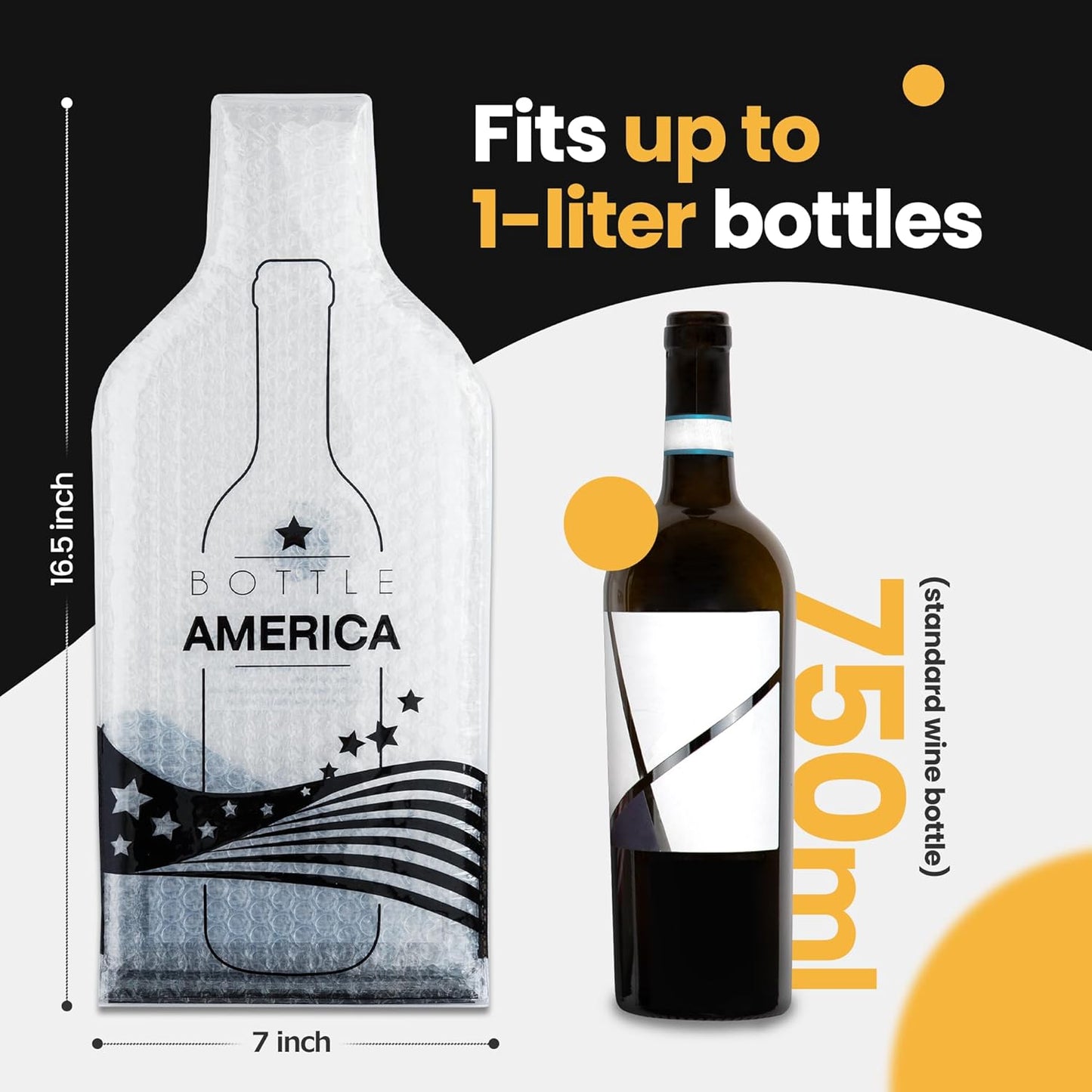 Bottle America | Reusable Wine Travel Protector Sleeves for Glass Bottles | Impact & Leak Resistant | Carrier Bag Luggage | Airplane Cruise Car | Gift Holiday Vacation Party | 3 Pack w/3 Bubble Wraps