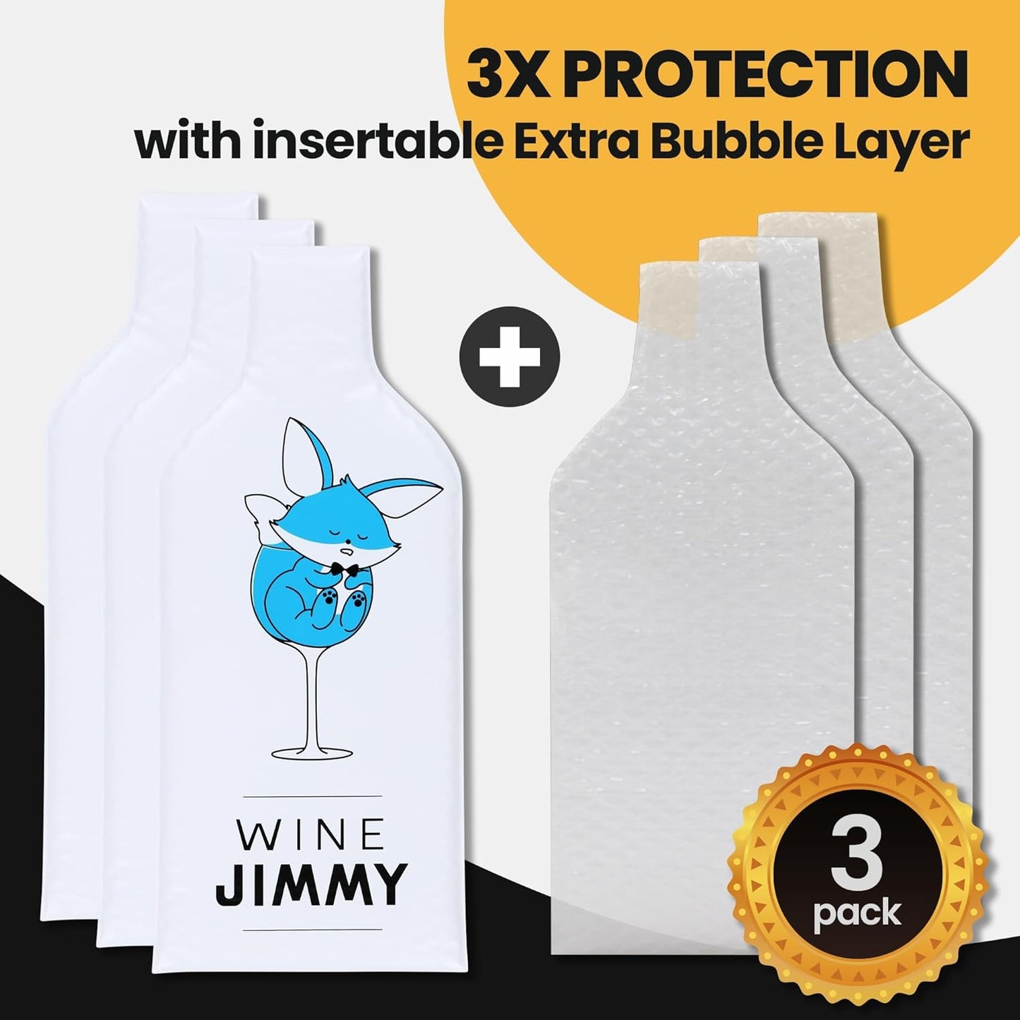 Wine Jimmy | Reusable Wine Travel Protector Sleeves for Glass Bottles | Impact & Leak Resistant | Carrier Bag Luggage | Airplane Cruise Car | Gift Holiday Vacation Party | 3 Pack w/3 Bubble Wraps (Copy)