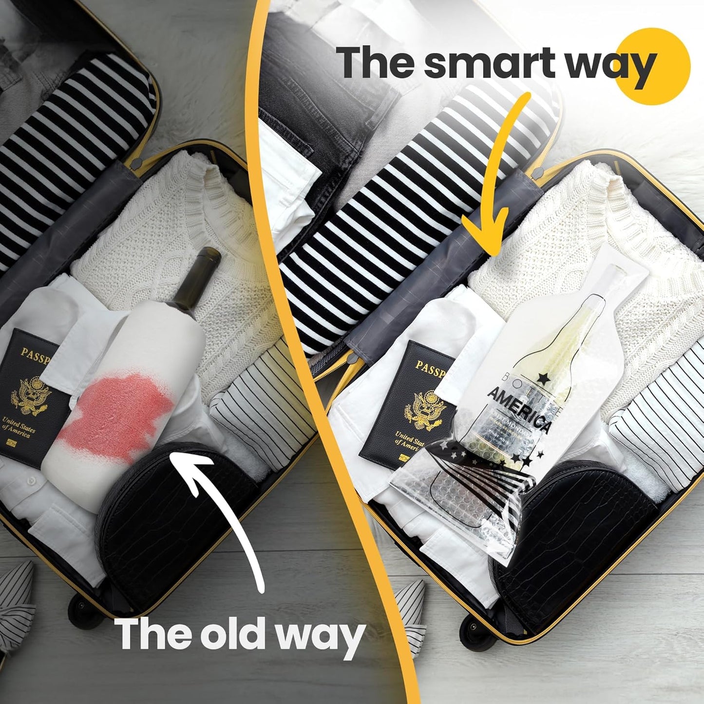 Bottle America | Reusable Wine Travel Protector Sleeves for Glass Bottles | Impact & Leak Resistant | Carrier Bag Luggage | Airplane Cruise Car | Gift Holiday Vacation Party | 3 Pack w/3 Bubble Wraps