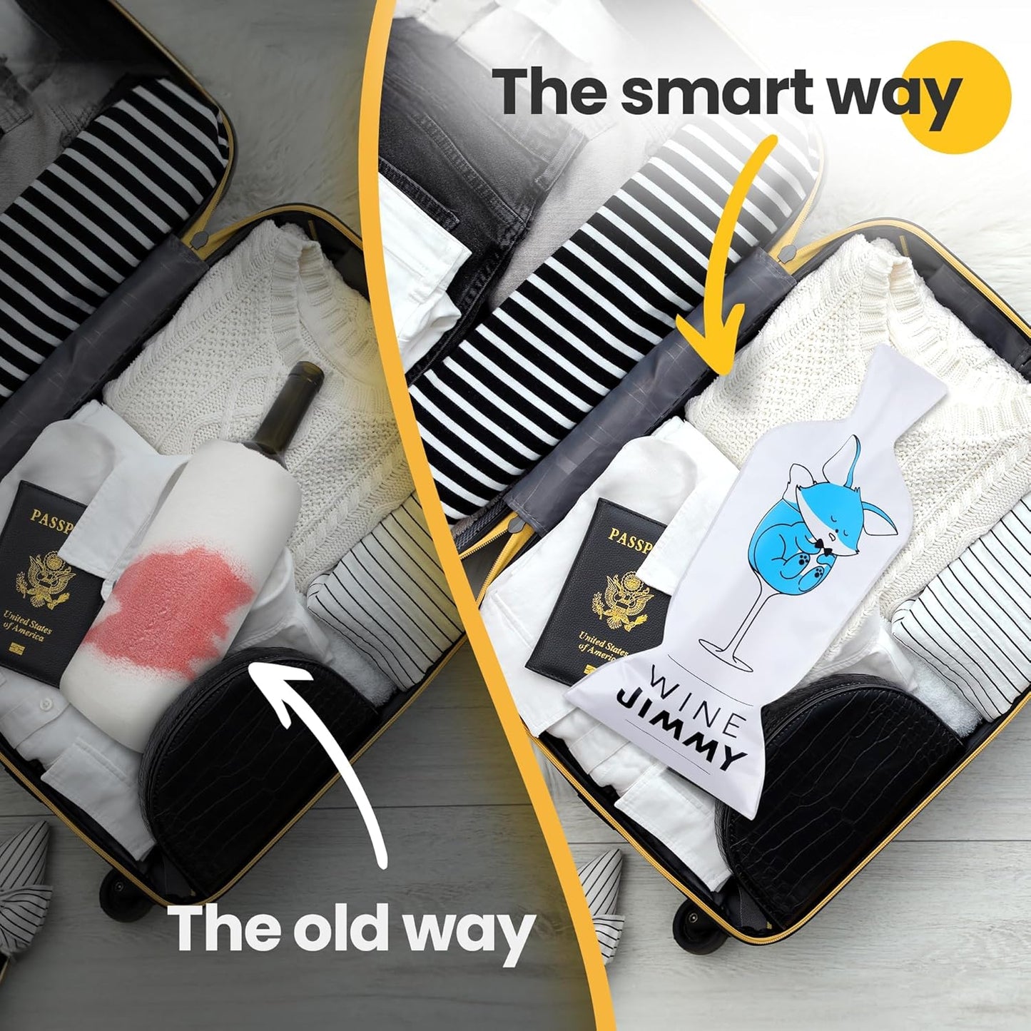 Wine Jimmy | Reusable Wine Travel Protector Sleeves for Glass Bottles | Impact & Leak Resistant | Carrier Bag Luggage | Airplane Cruise Car | Gift Holiday Vacation Party | 3 Pack w/3 Bubble Wraps (Copy)