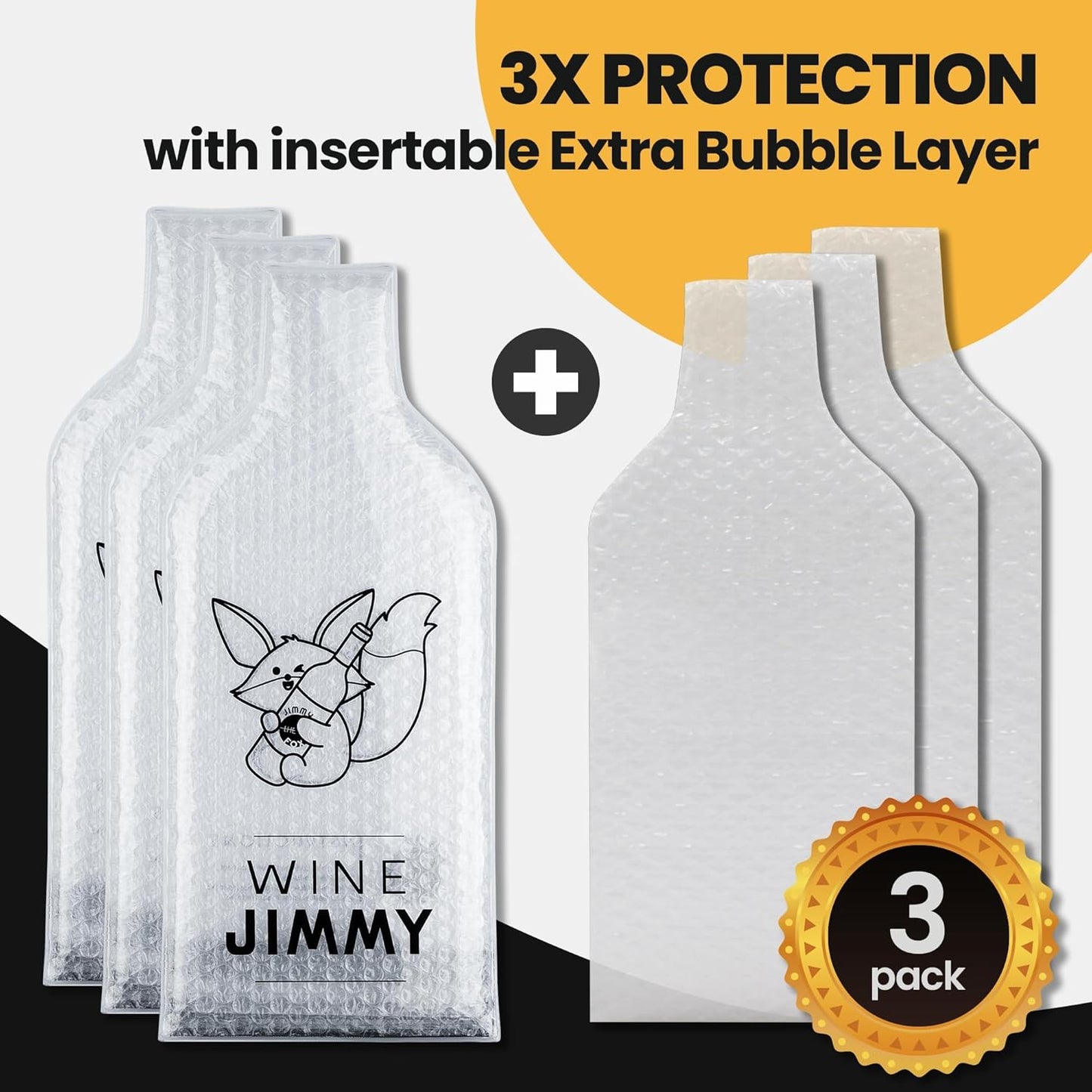 Wine Jimmy | Reusable Wine Travel Protector Sleeves for Glass Bottles | Impact & Leak Resistant | Carrier Bag Luggage | Airplane Cruise Car | Gift Holiday Vacation Party | 3 Pack w/3 Bubble Wraps