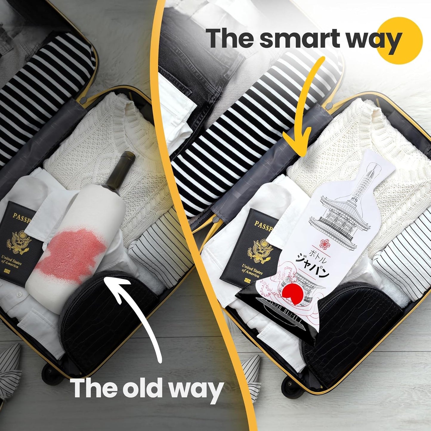 [Bottle Japan] Wine Bottle Protector 3sets (6pcs) for Wine Lovers and Travelers #Japan Flag (Multicolor)