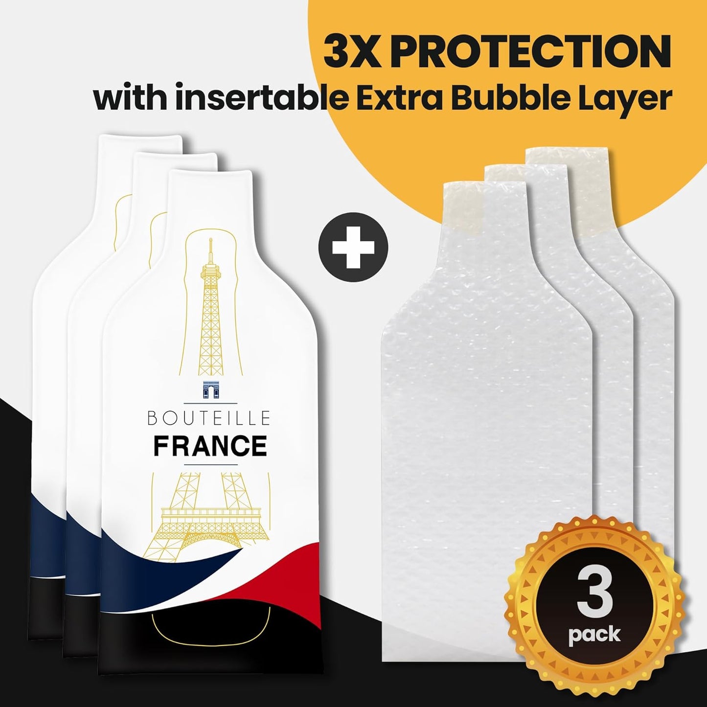 [Bottle France ] Wine Bottle Protector 3sets (6pcs) for Wine Lovers and Travelers #France Flag (Multicolor)