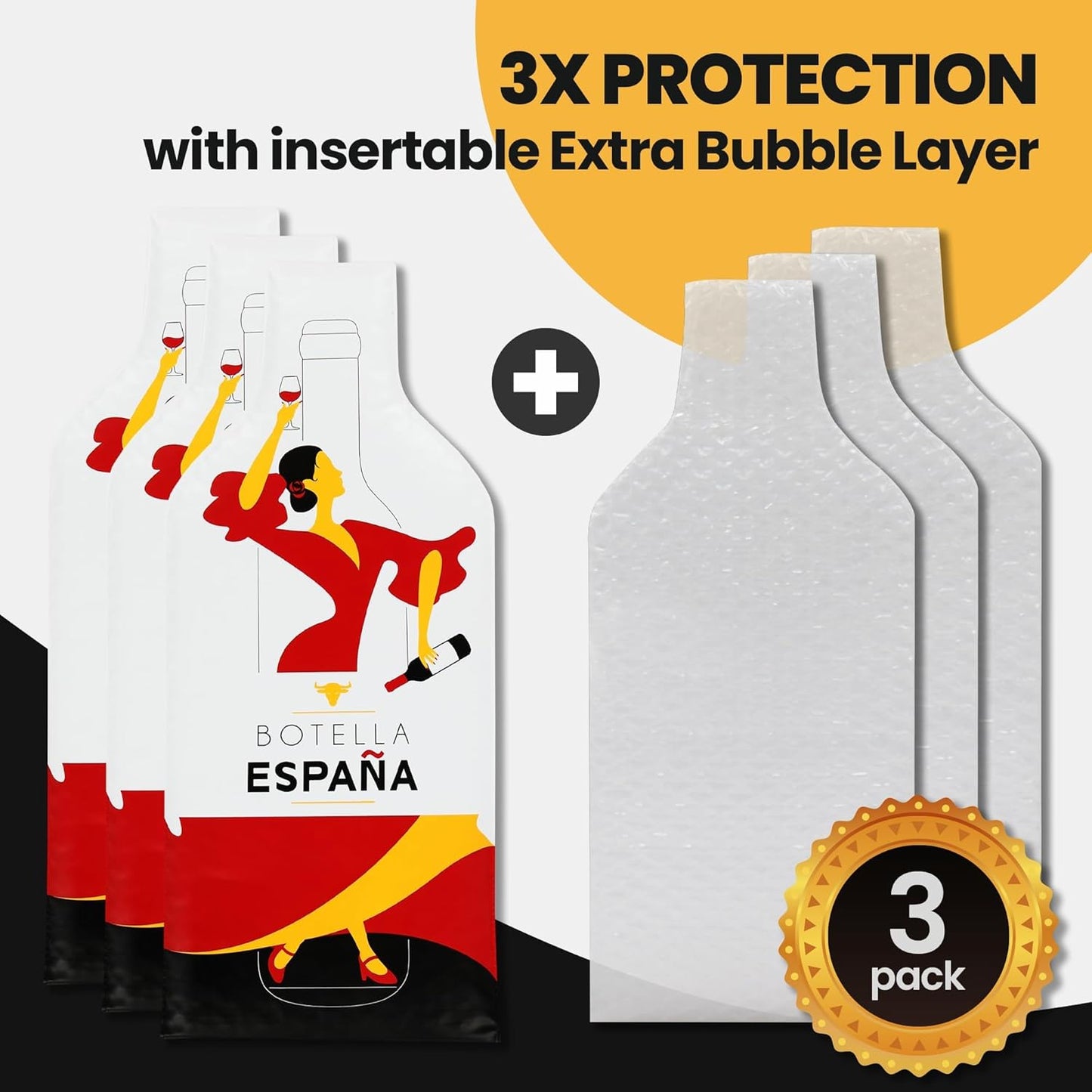 [Bottle Spain] Wine Bottle Protector 3sets (6pcs) for Wine Lovers and Travelers #Spain Flag (Multicolor)