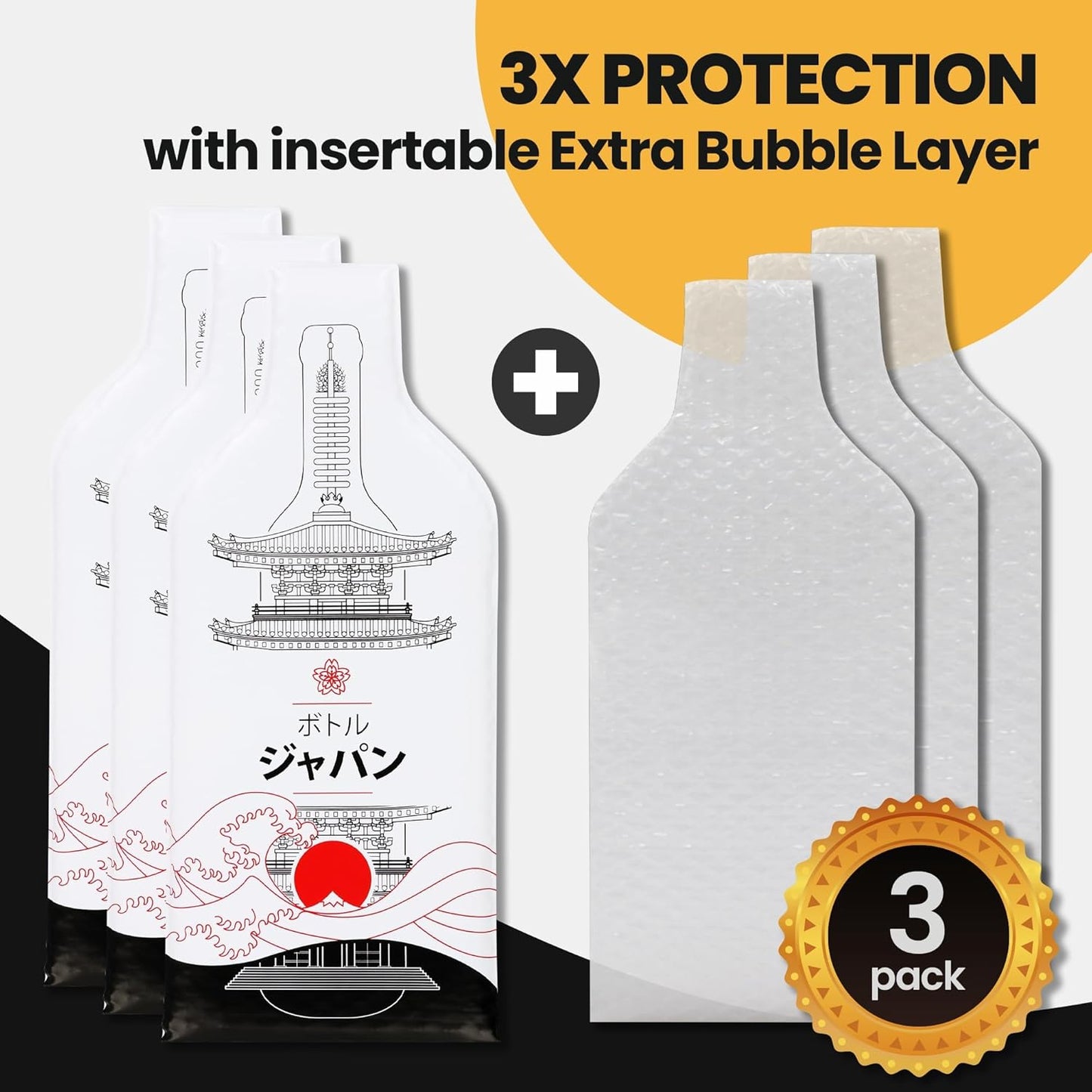 [Bottle Japan] Wine Bottle Protector 3sets (6pcs) for Wine Lovers and Travelers #Japan Flag (Multicolor)