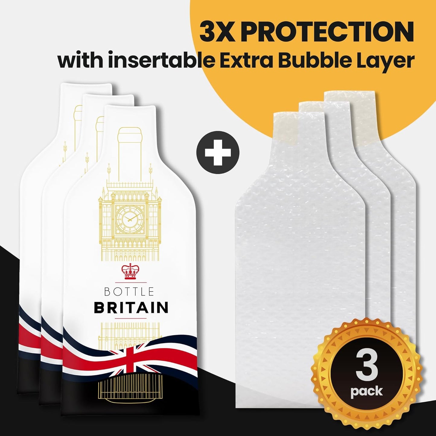 [Bottle Britain]  Wine Bottle Protector 3sets (6pcs) for Wine Lovers and Travelers #Britain Flag (Multicolor)