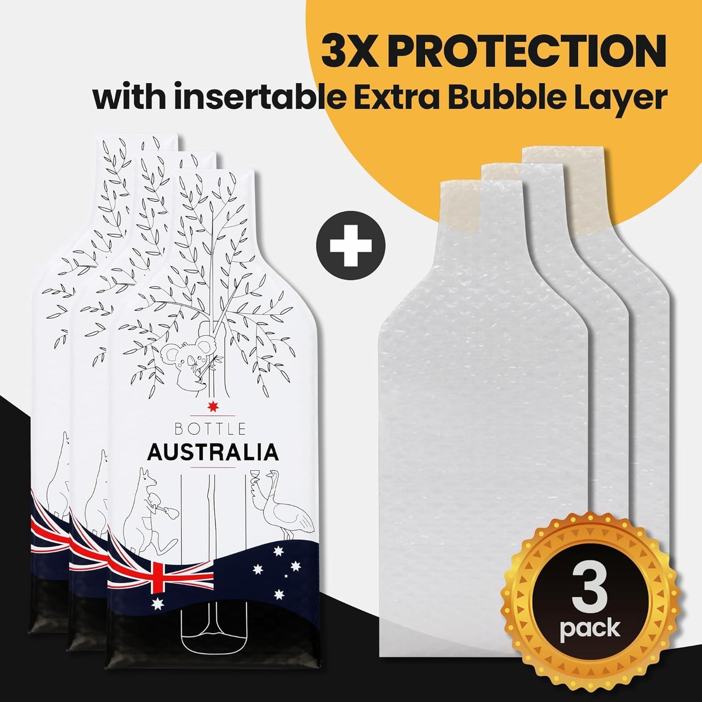 [Bottle Australia] Wine Bottle Protector 3sets (6pcs) for Wine Lovers and Travelers #Australia Flag (Multicolor)