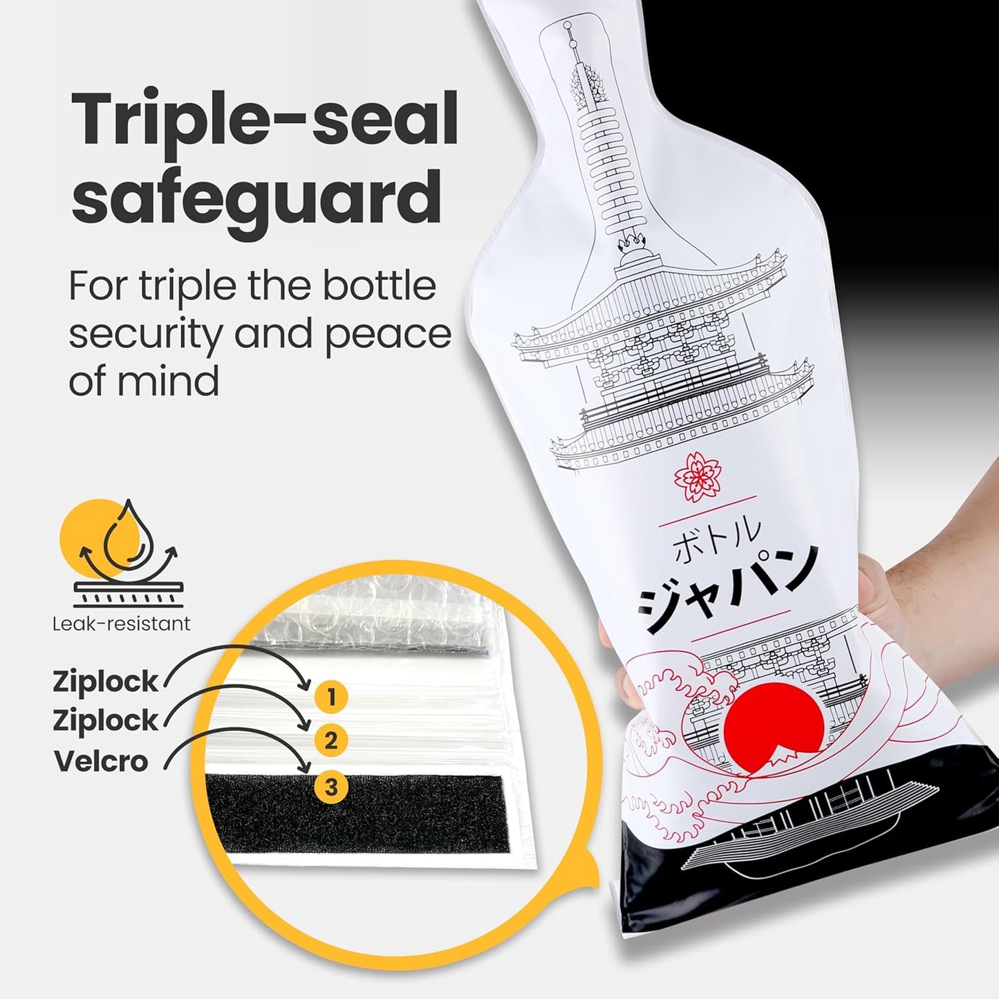 [Bottle Japan] Wine Bottle Protector 3sets (6pcs) for Wine Lovers and Travelers #Japan Flag (Multicolor)