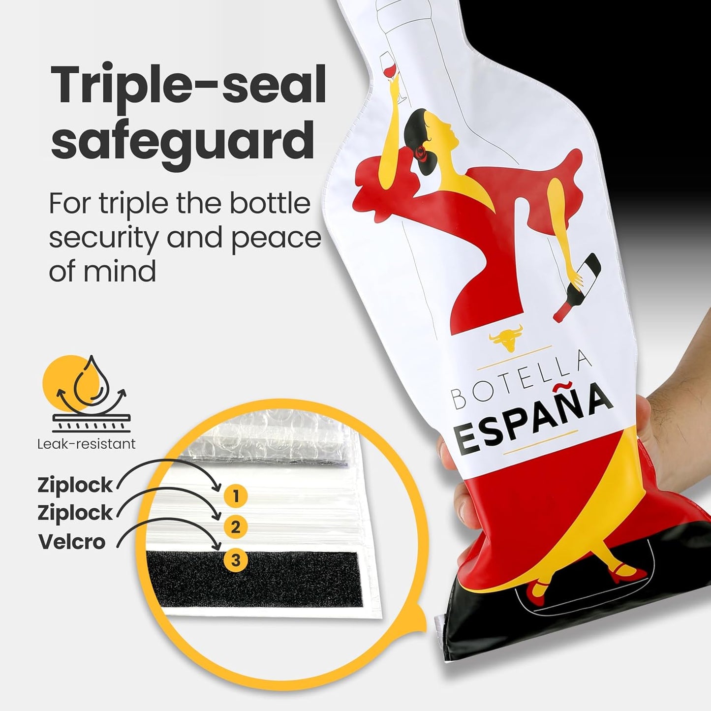 [Bottle Spain] Wine Bottle Protector 3sets (6pcs) for Wine Lovers and Travelers #Spain Flag (Multicolor)