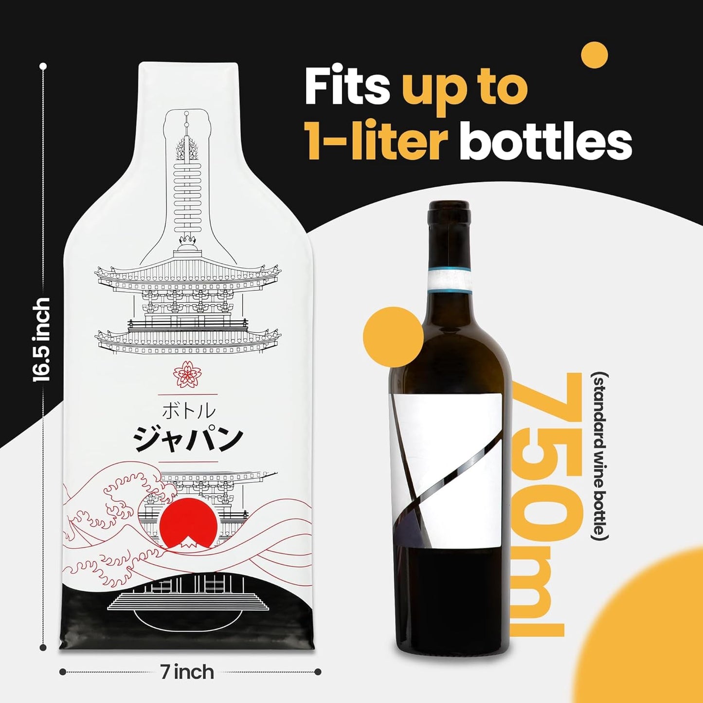 [Bottle Japan] Wine Bottle Protector 3sets (6pcs) for Wine Lovers and Travelers #Japan Flag (Multicolor)