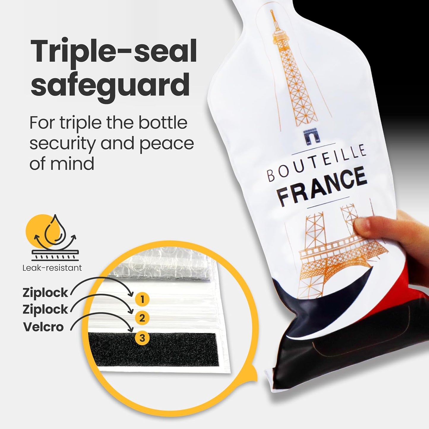 [Bottle France ] Wine Bottle Protector 3sets (6pcs) for Wine Lovers and Travelers #France Flag (Multicolor)