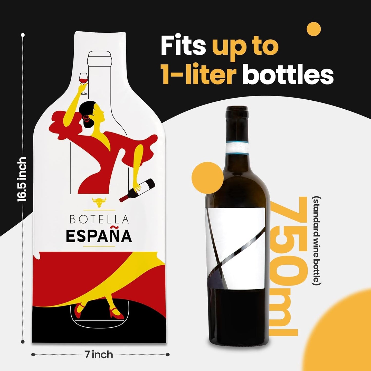 [Bottle Spain] Wine Bottle Protector 3sets (6pcs) for Wine Lovers and Travelers #Spain Flag (Multicolor)