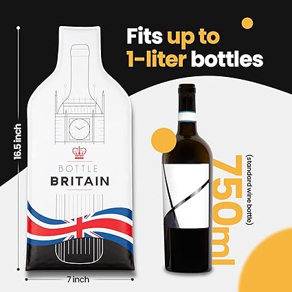 [Bottle Britain]  Wine Bottle Protector 3sets (6pcs) for Wine Lovers and Travelers #Britain Flag (Multicolor)