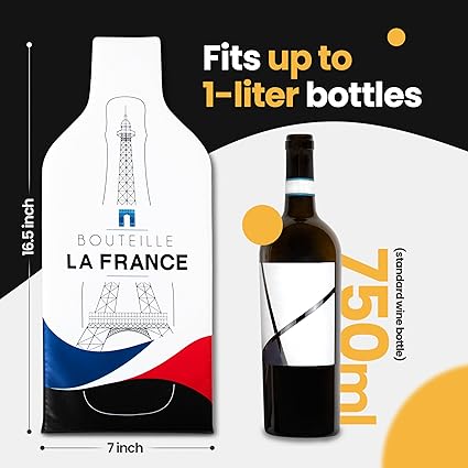 [Bottle France ] Wine Bottle Protector 3sets (6pcs) for Wine Lovers and Travelers #France Flag (Multicolor)