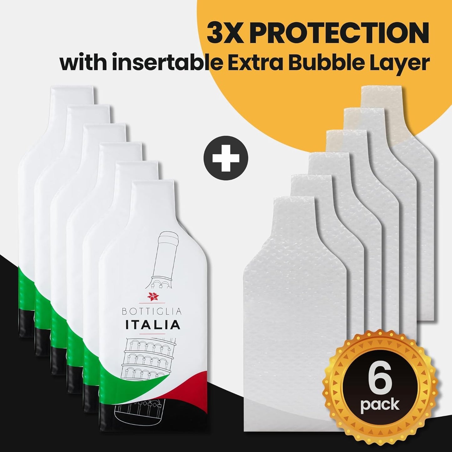 [Bottle Italy] Wine Bottle Protector 6sets (12pcs) for Wine Lovers and Travelers #Italy Flag (Multicolor)