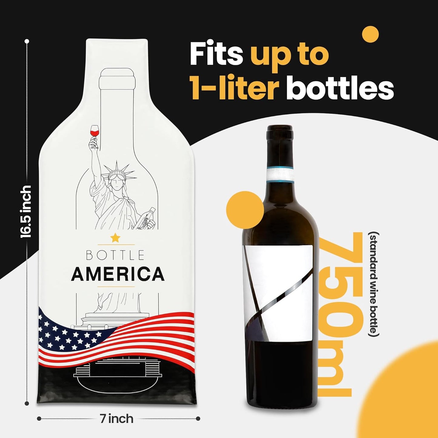 Bottle America Liberty| Reusable Wine Travel Protector Sleeves for Glass Bottles | Impact & Leak Resistant | Carrier Bag Luggage | Airplane Cruise Car | Gift Holiday Vacation Party | 3 Pack w/3 Bubble Wraps (Copy)