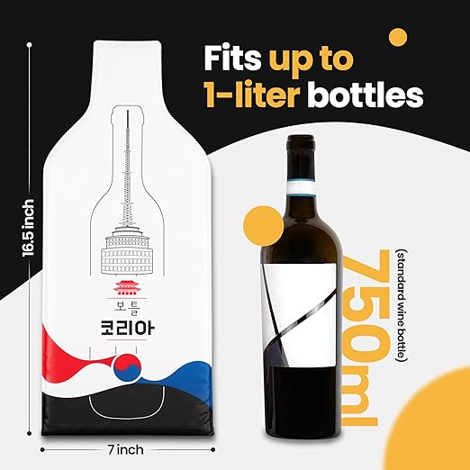 [Bottle Korea] Wine Bottle Protector 3sets (6pcs) for Wine Lovers and Travelers #Korea Flag (Multicolor)