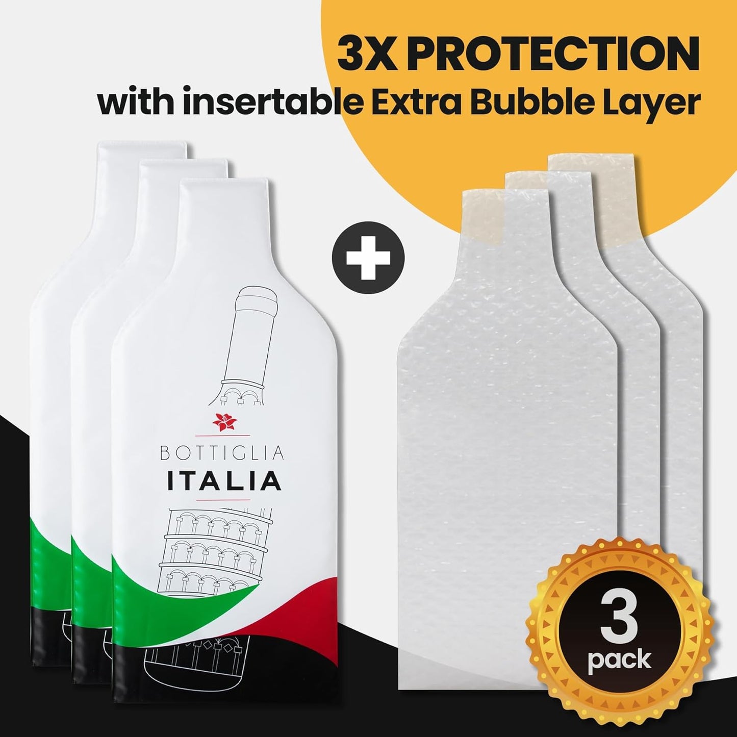 [Bottle Italy] Wine Bottle Protector 3sets (6pcs) for Wine Lovers and Travelers #Italy Flag (Multicolor)