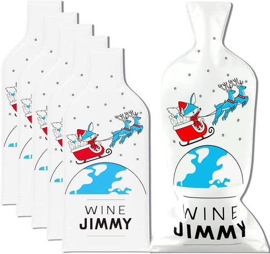 Jimmy Santa Edition| Reusable Wine Travel Protector Sleeves for Glass Bottles | Impact & Leak Resistant | Carrier Bag Luggage | Airplane Cruise Car | Gift Holiday Vacation Party | 6 Pack w/6 Bubble Wraps
