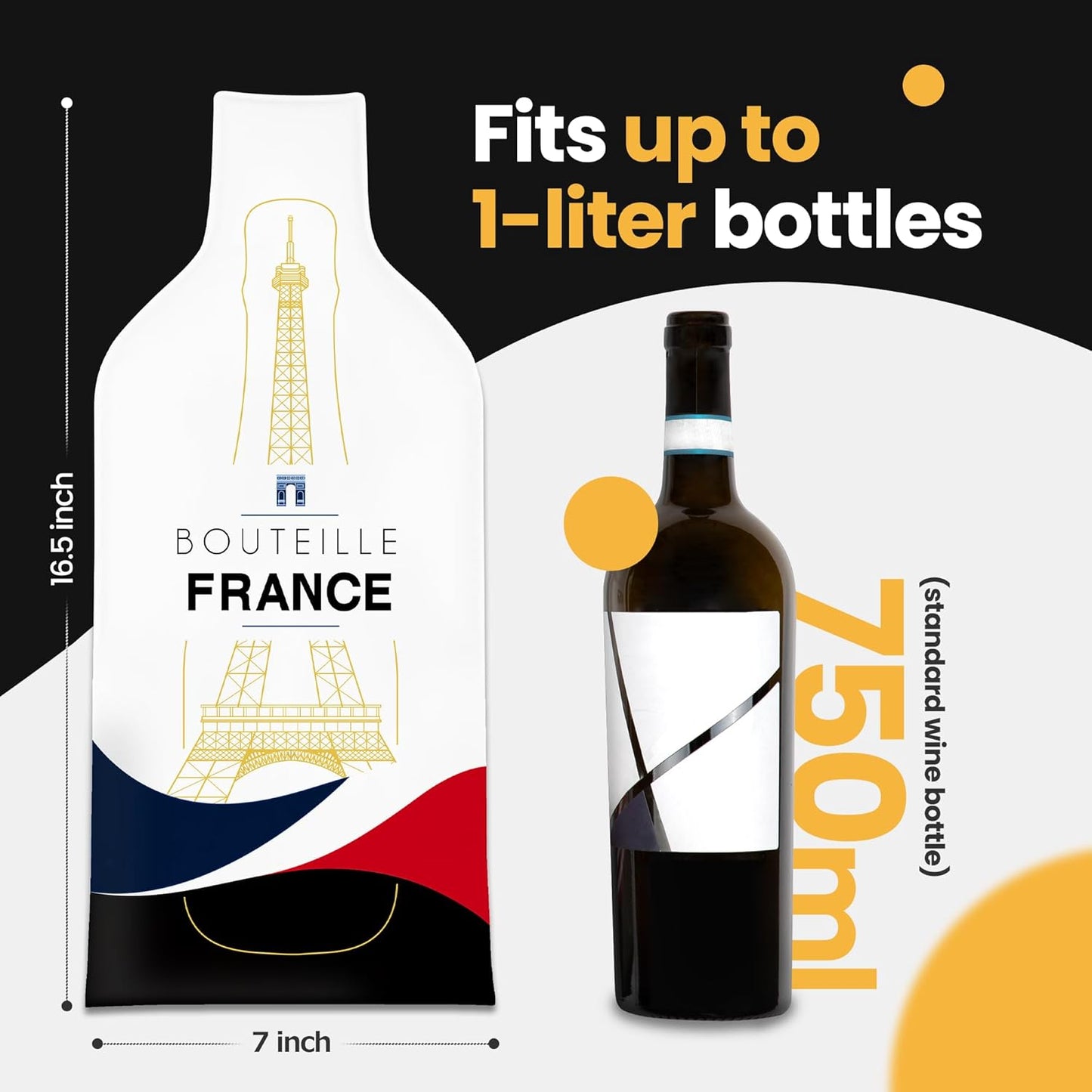 [Bottle France ] Wine Bottle Protector 3sets (6pcs) for Wine Lovers and Travelers #France Flag (Multicolor)
