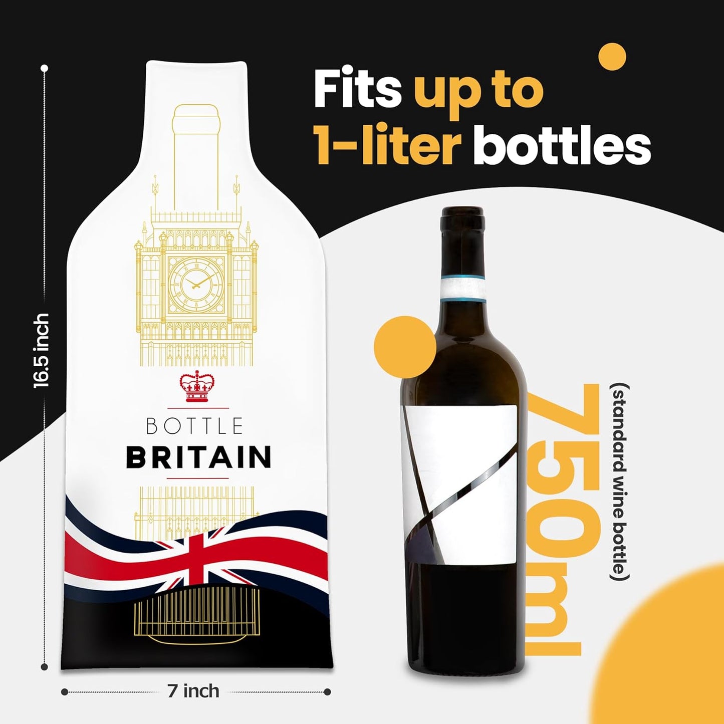 [Bottle Britain]  Wine Bottle Protector 3sets (6pcs) for Wine Lovers and Travelers #Britain Flag (Multicolor)