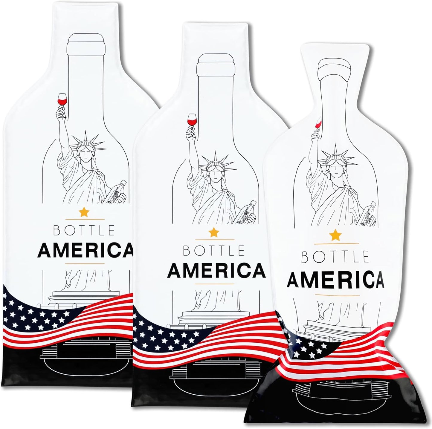 Bottle America Liberty| Reusable Wine Travel Protector Sleeves for Glass Bottles | Impact & Leak Resistant | Carrier Bag Luggage | Airplane Cruise Car | Gift Holiday Vacation Party | 3 Pack w/3 Bubble Wraps (Copy)