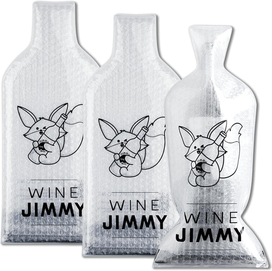 Wine Jimmy | Reusable Wine Travel Protector Sleeves for Glass Bottles | Impact & Leak Resistant | Carrier Bag Luggage | Airplane Cruise Car | Gift Holiday Vacation Party | 3 Pack w/3 Bubble Wraps
