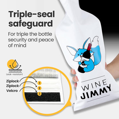 Wine Jimmy | Reusable Wine Travel Protector Sleeves for Glass Bottles | Impact & Leak Resistant | Carrier Bag Luggage | Airplane Cruise Car | Gift Holiday Vacation Party | 3 Pack w/3 Bubble Wraps