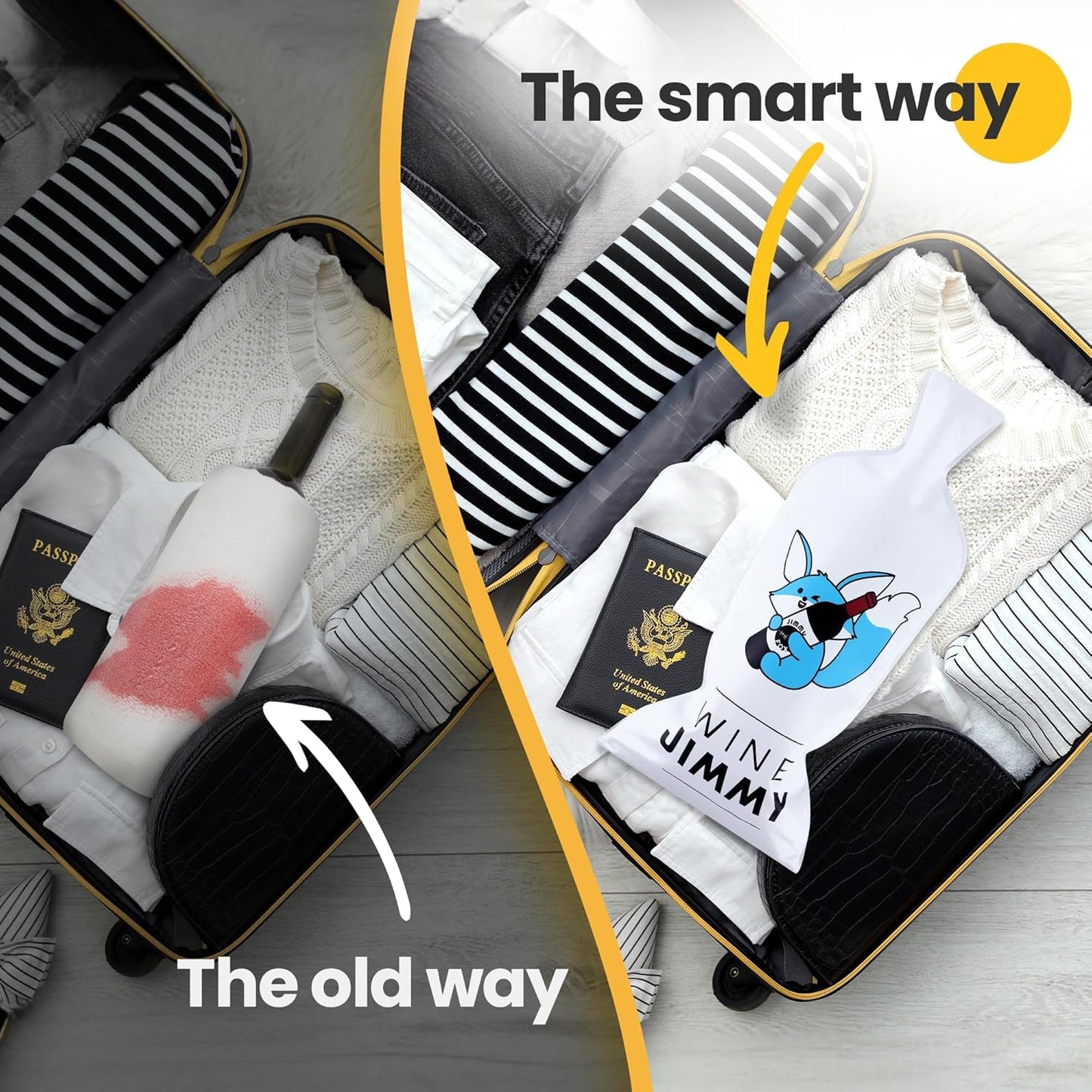 Wine Jimmy | Reusable Wine Travel Protector Sleeves for Glass Bottles | Impact & Leak Resistant | Carrier Bag Luggage | Airplane Cruise Car | Gift Holiday Vacation Party | 3 Pack w/3 Bubble Wraps