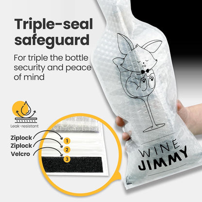 Wine Jimmy | Reusable Wine Travel Protector Sleeves for Glass Bottles | Impact & Leak Resistant | Carrier Bag Luggage | Airplane Cruise Car | Gift Holiday Vacation Party | 3 Pack w/3 Bubble Wraps