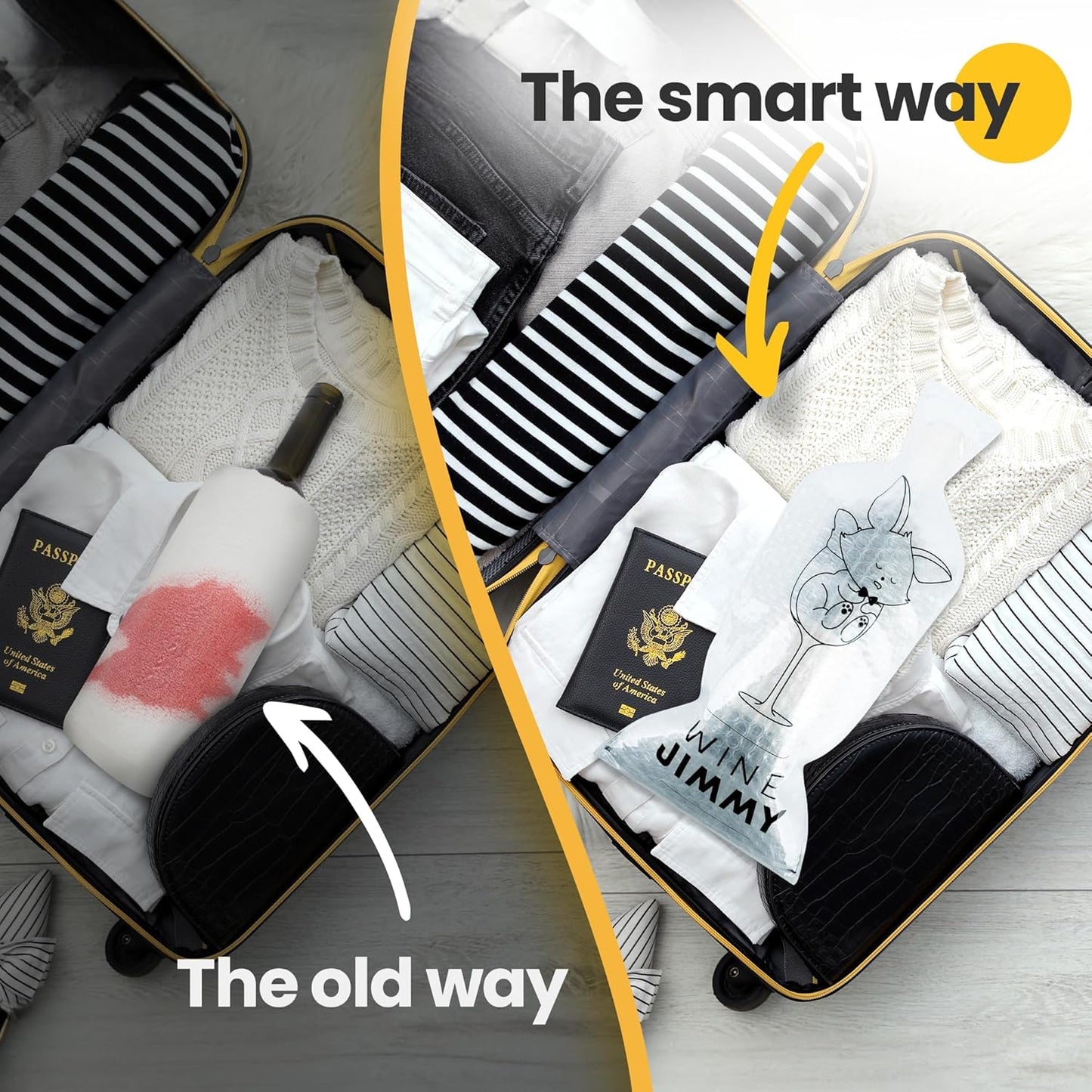 Wine Jimmy | Reusable Wine Travel Protector Sleeves for Glass Bottles | Impact & Leak Resistant | Carrier Bag Luggage | Airplane Cruise Car | Gift Holiday Vacation Party | 3 Pack w/3 Bubble Wraps