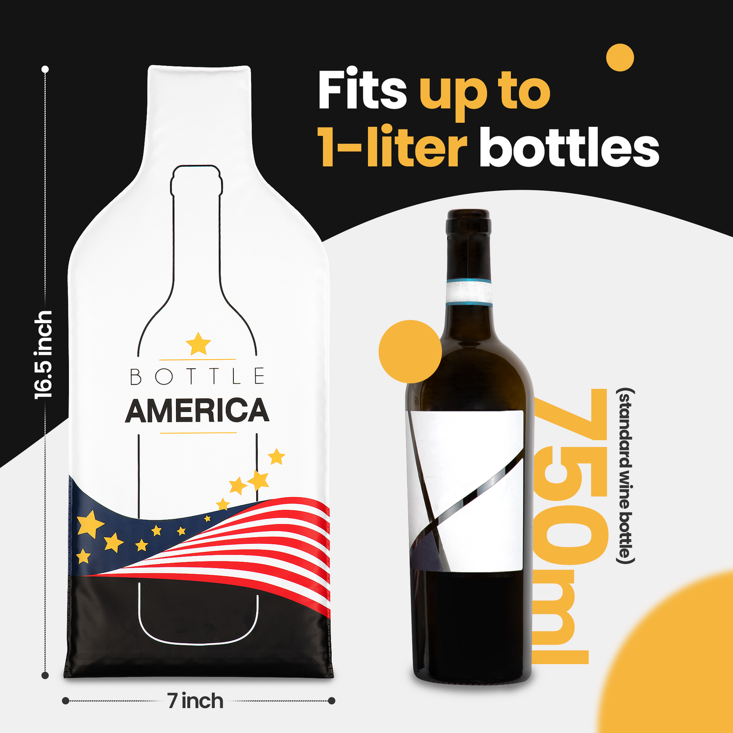 Bottle America | Reusable Wine Travel Protector Sleeves for Glass Bottles | Impact & Leak Resistant | Carrier Bag Luggage | Airplane Cruise Car | Gift Holiday Vacation Party | 3 Pack w/3 Bubble Wraps