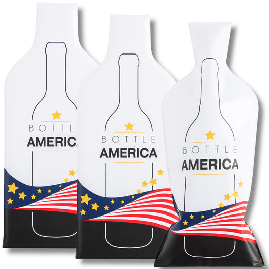 Bottle America | Reusable Wine Travel Protector Sleeves for Glass Bottles | Impact & Leak Resistant | Carrier Bag Luggage | Airplane Cruise Car | Gift Holiday Vacation Party | 3 Pack w/3 Bubble Wraps